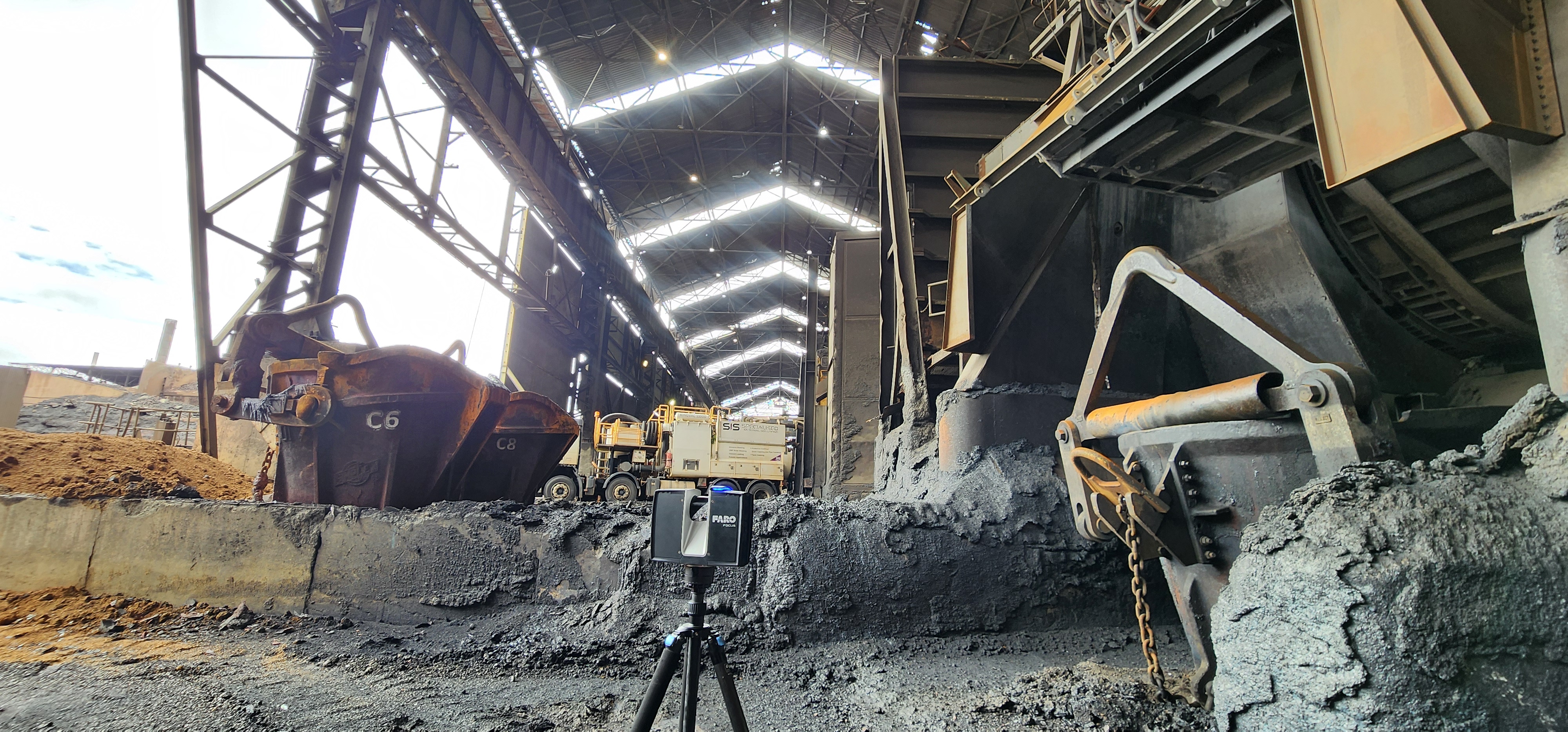 FARO 3D laser scanning in stockpile shed