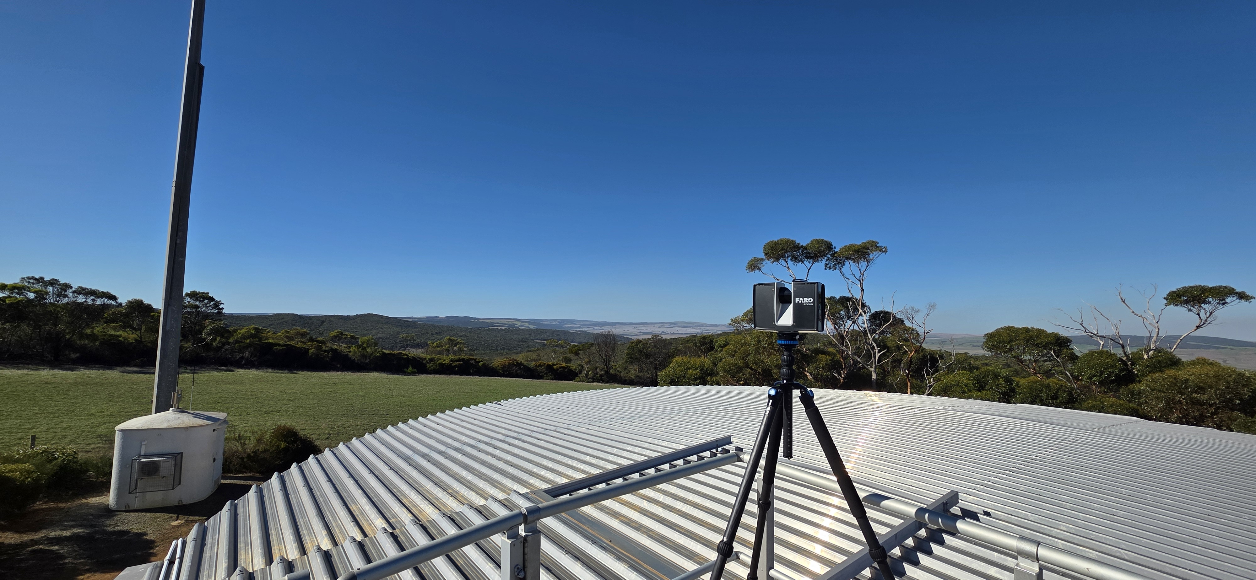 FARO 3D scanner on water tank, rural South Australia