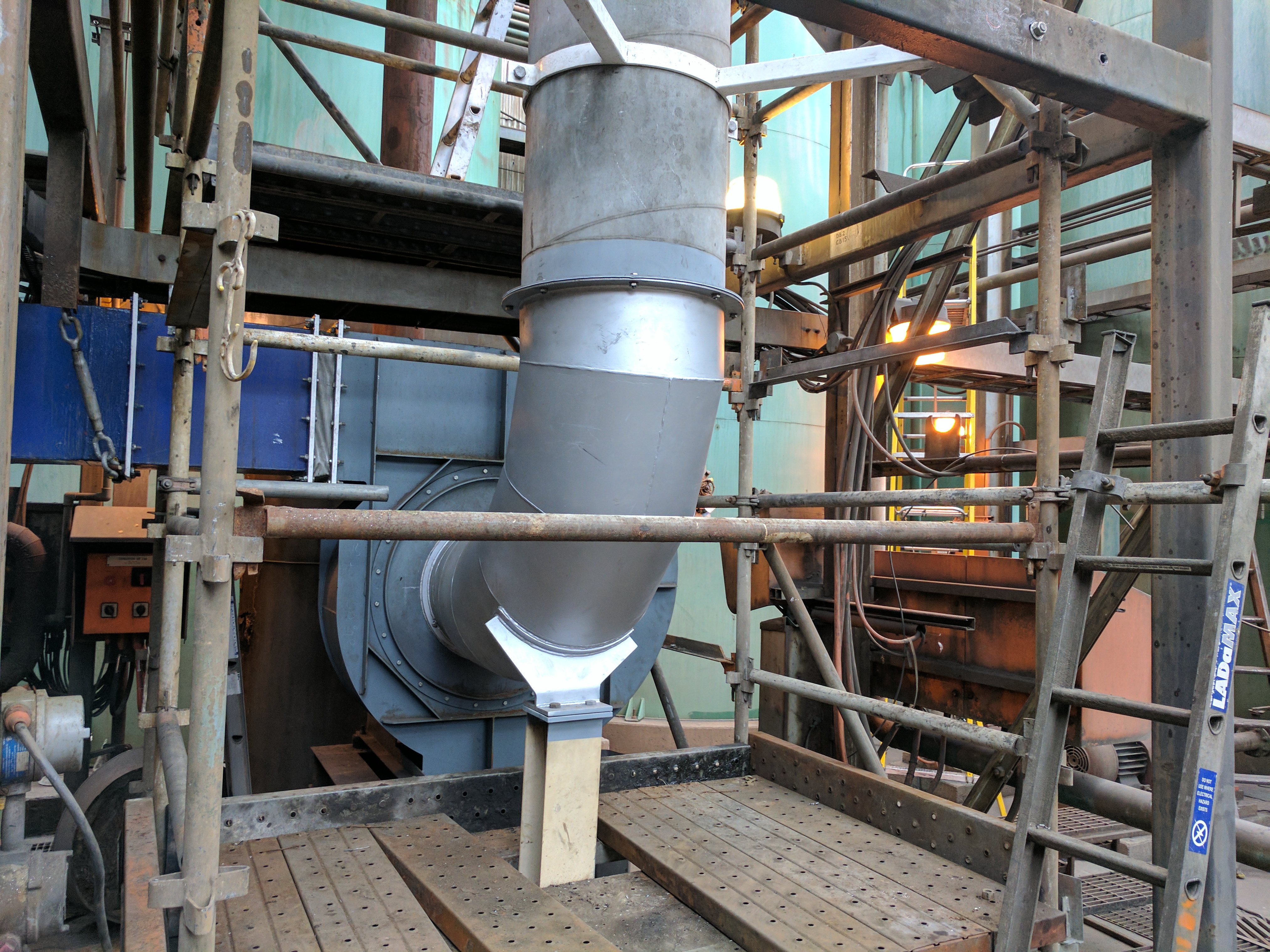 Blower inlet ducting inside smelter plant